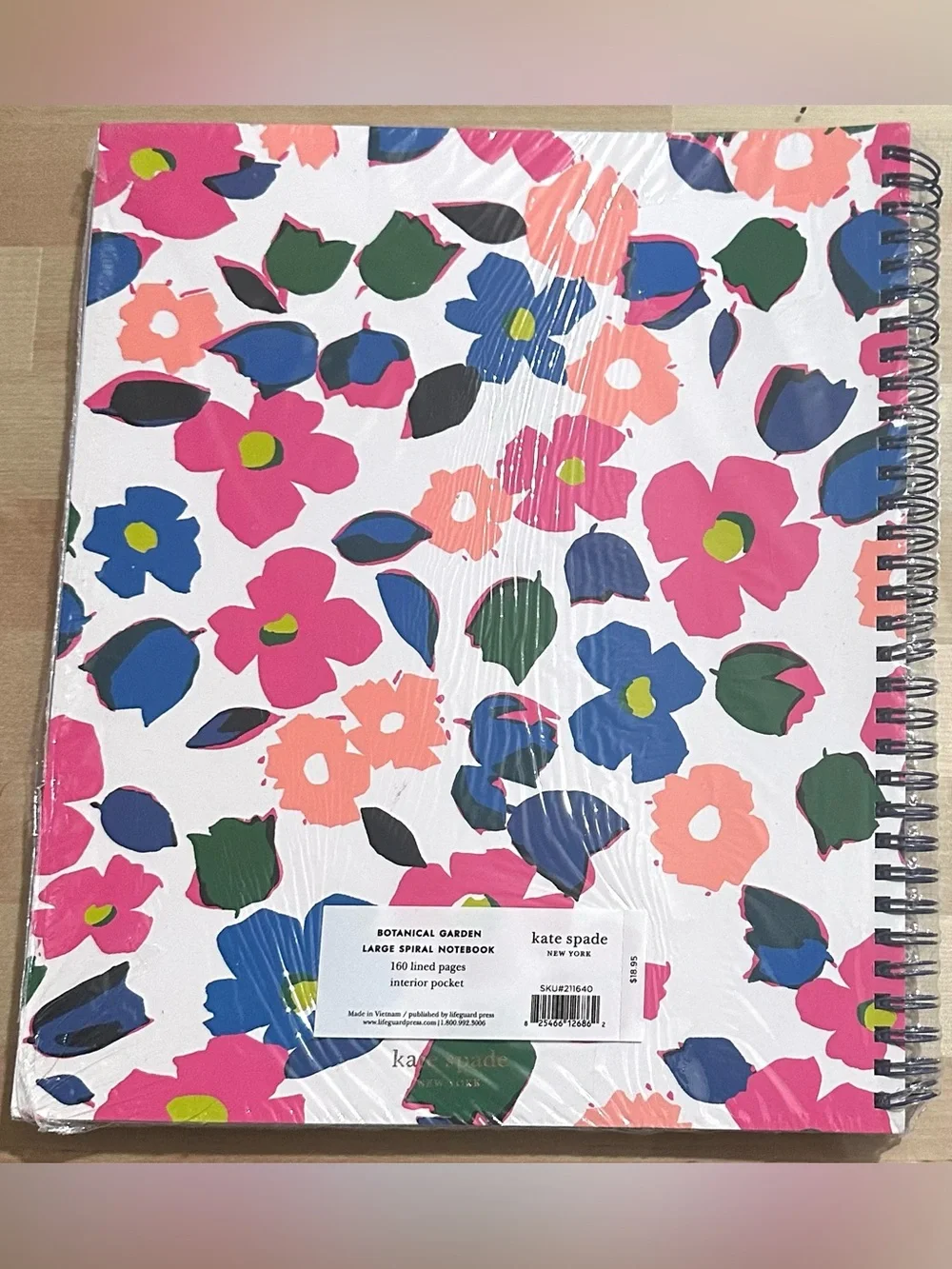NEW Kate Spade New York Large Spiral Notebook w/160 Lined Pages Interior Pocket